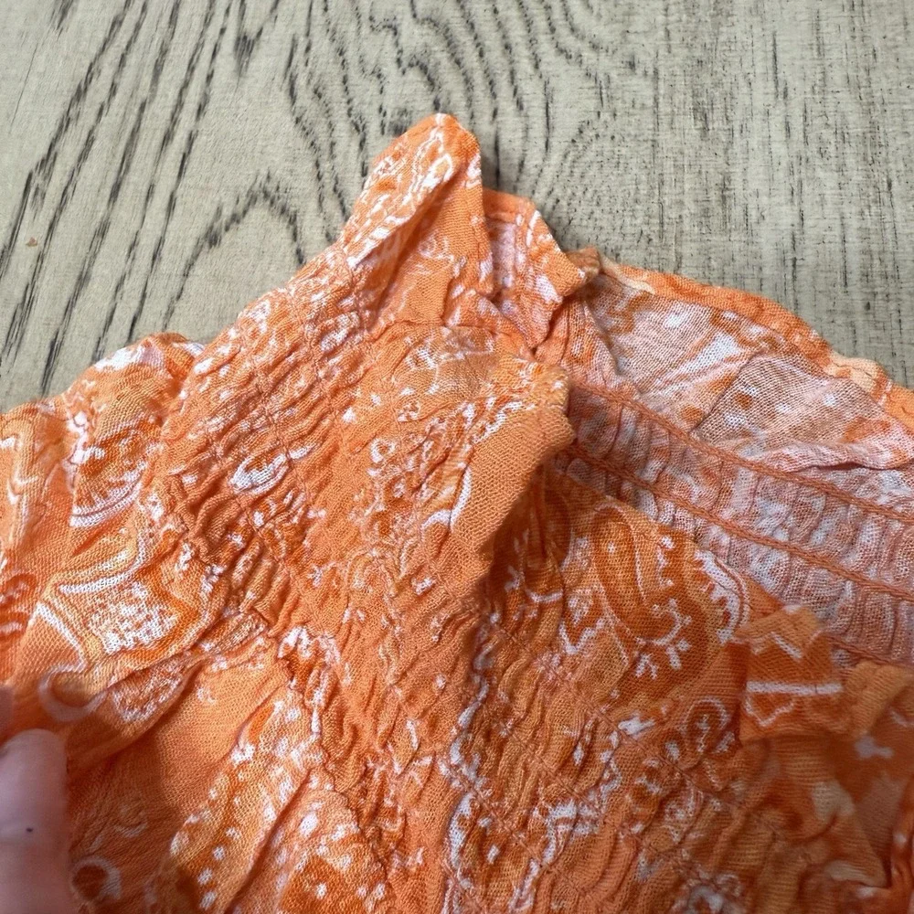 Michael Kors Large Orange Paisley Off The Shoulder Blouse Peasant Top‎